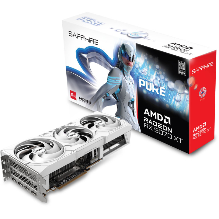 Видео карта Sapphire PURE Radeon RX 9070 XT OC 16GB GDDR6, 265bit, White - 11348-02-20G - 1
