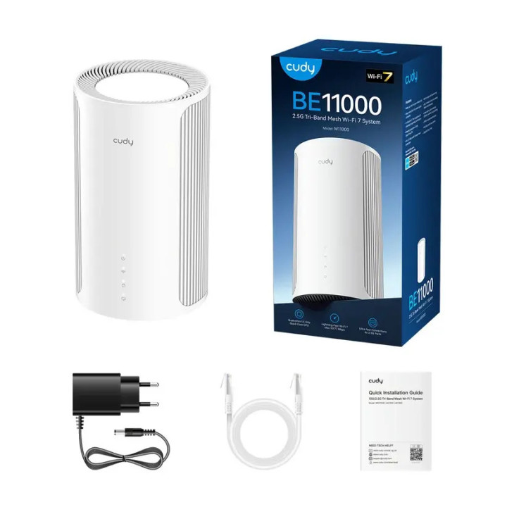 Безжична MESH система Cudy M11000, Tri-Band Wi-Fi 6E (2.4/5/6GHz), 11000 Mbps, 3x 2.5Gbps LAN, 1x 2.5Gbps WAN - CUDY-M11000-1-pa