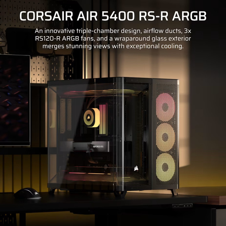 Кутия за компютър CORSAIR 5400 RS-R ARGB, Mid-Tower, Tempered Glass, ATX, Черна - CC-9011318-WW - 2