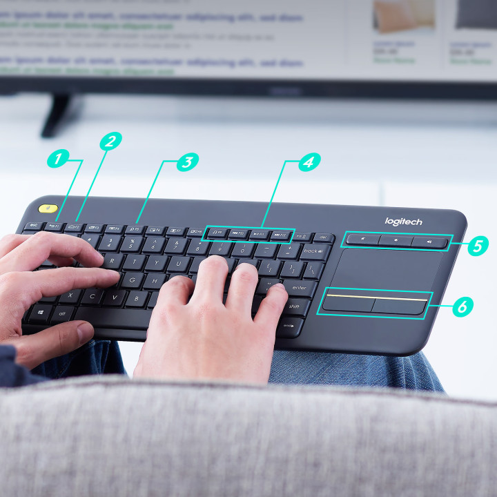 Безжична клавиатура с тъчпад Logitech K400 Plus, USB приемник, 10m обхват, тъмно синя - 920-007143 - 3