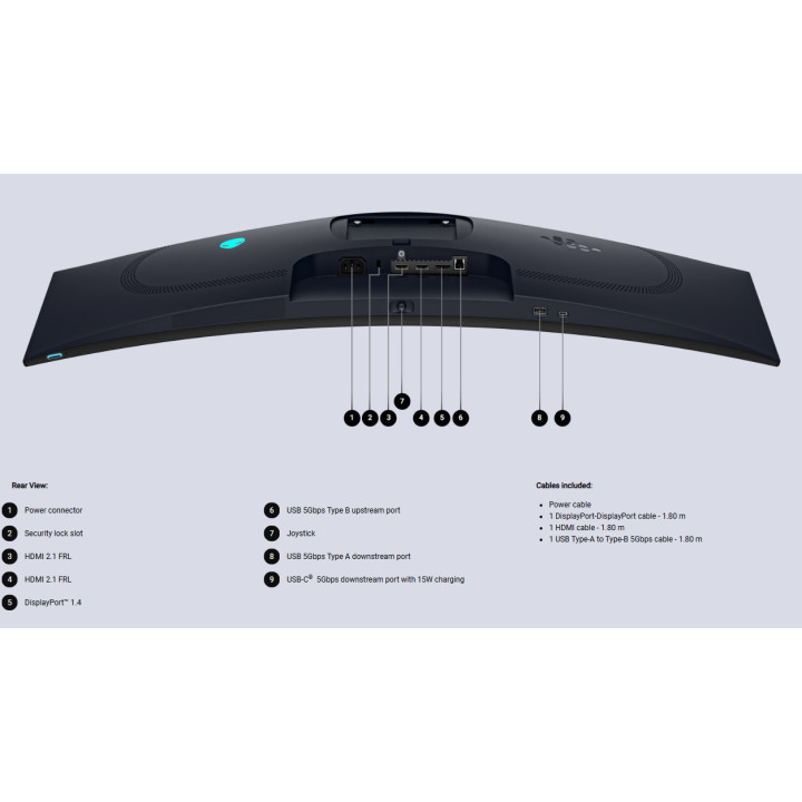 Монитор Dell Alienware AW3426DW, 34" UWQHD (3440x1440) QD-OLED 280Hz, 21:9, 1800R, 0.03ms, 99% DCI-P3, DP1.4, 2xHDMI2.1, USB-C -