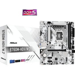 Дънна платка ASRock B760M-HDV/M.2, LGA1700, DDR5, PCI-E 4.0, 2x M.2, USB Type-C, Micro ATX - 1