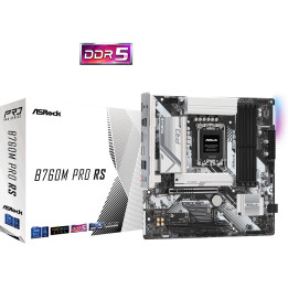 Дънна платка AsRock B760M Pro RS, LGA1700, DDR5, 1x PCIe 5.0, 3x Hyper M.2 PCIe Gen4x4 - 1