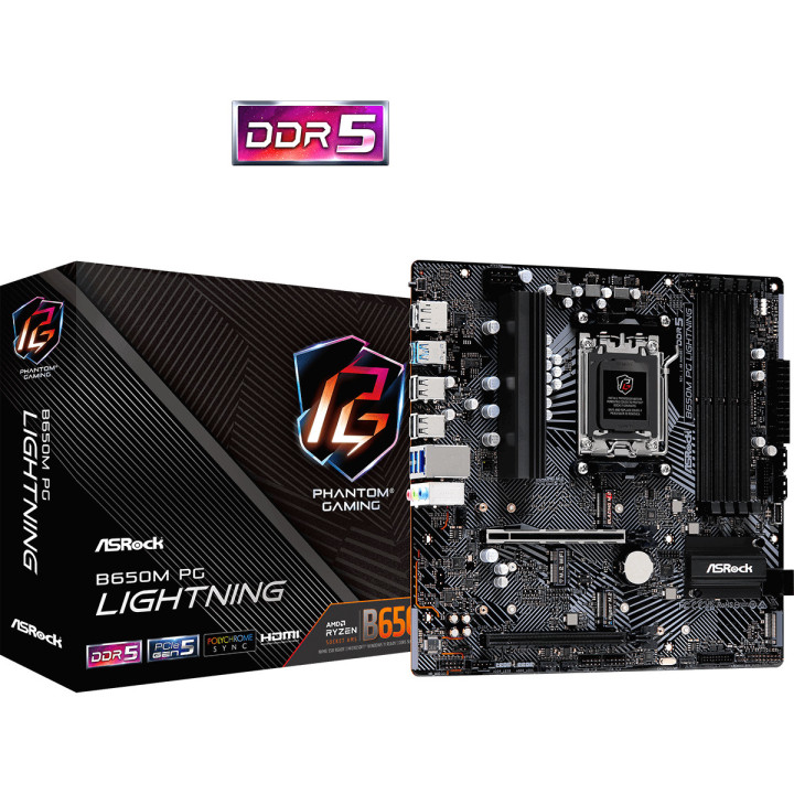Дънна платка AsRock B650M Phantom Gaming Lightning, AM5, DDR5 - 90-MXBMV0-A0UAYZ - 1