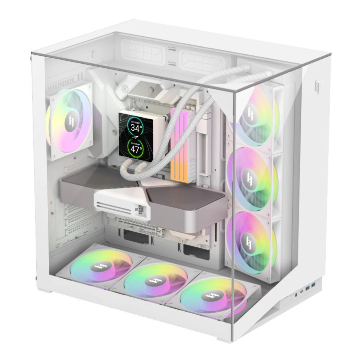 Кутия за компютър Gamemax NEX C56 VC WH, Middle Tower ATX, Tempered Glass, 4x ARGB вентилатора, бяла - 1849-3072R0004 - 2