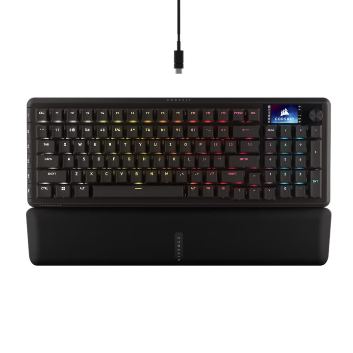 Безжична механична геймърска клавиатура CORSAIR VANGUARD 96, RGB подсветка, CORSAIR MLX Plasma суичове, Black PBT keycaps - CH-9