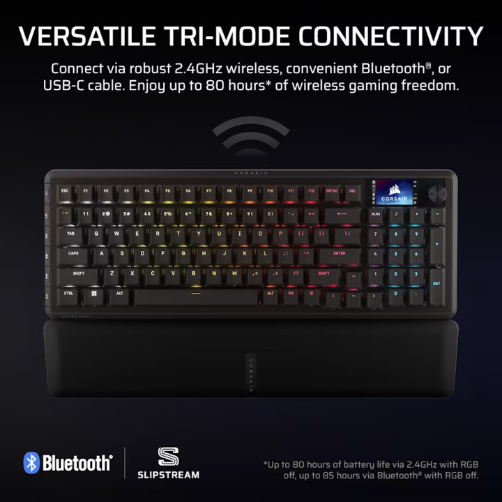 Безжична механична геймърска клавиатура CORSAIR VANGUARD 96, RGB подсветка, CORSAIR MLX Plasma суичове, Black PBT keycaps - CH-9