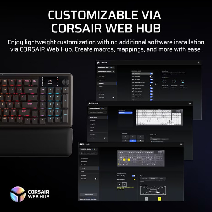 Безжична механична геймърска клавиатура CORSAIR VANGUARD 96, RGB подсветка, CORSAIR MLX Plasma суичове, Black PBT keycaps - CH-9