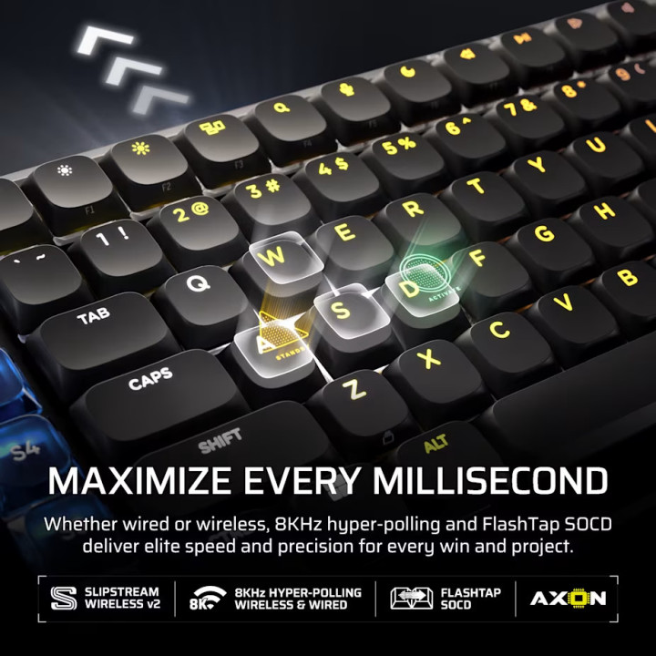 Безжична оптично-механична геймърска клавиатура Corsair Vanguard Air 99, RGB подсветка, Corsair LP OPX суичове - CH-91HA01B-NA -