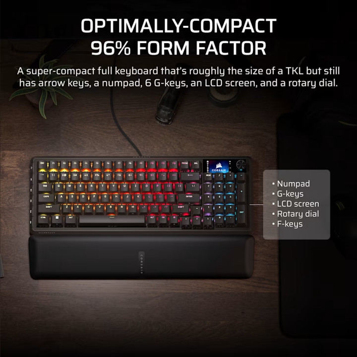 Механична геймърска клавиатура Corsair Vanguard 96, RGB подсветка, MLX Plasma суичове, Black PBT Keycaps - CH-91E901E-NA - 4