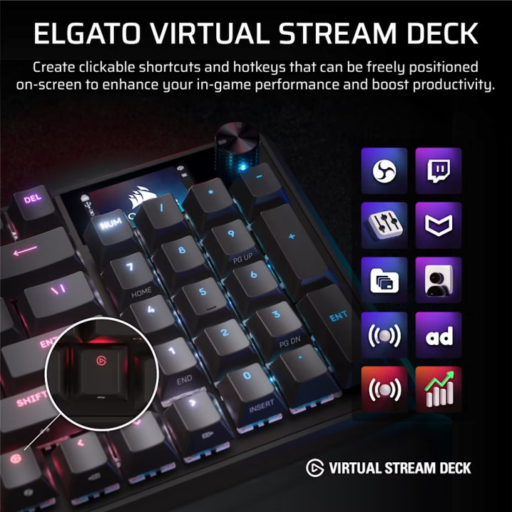 Механична геймърска клавиатура Corsair Vanguard 96, RGB подсветка, MLX Plasma суичове, Black PBT Keycaps - CH-91E901E-NA - 8