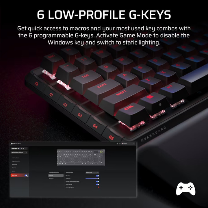 Механична геймърска клавиатура Corsair Vanguard 96, RGB подсветка, MLX Plasma суичове, Black PBT Keycaps - CH-91E901E-NA - 9