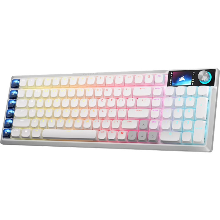 Bluetooth механична нископрофилна геймърска клавиатура CORSAIR Vanguard Air 99, Wireless, RGB LED, CORSAIR LP OPX суичове, бяла 