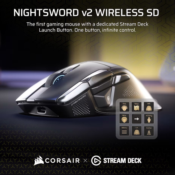 Безжична геймърска мишка CORSAIR NIGHTSWORD RGB, 33000 DPI, Bluetooth/2.4GHz, Оптична - CH-931E010-WW - 2