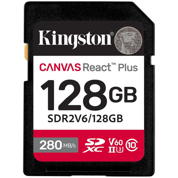 SD карта Kingston Canvas React Plus, 128GB SDXC UHS-II 280R/100W - SDR2V6/128GB - 1