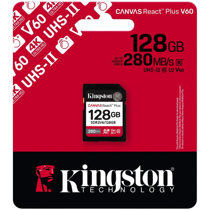 SD карта Kingston Canvas React Plus, 128GB SDXC UHS-II 280R/100W - SDR2V6/128GB - 3