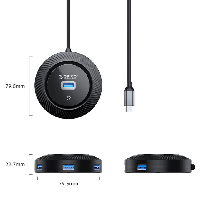 USB хъб Orico YK2-C3-03-BK, USB-C към 4x USB 3.0, 5Gbps, 0.3m кабел - YK2-C3-03-BK-BP - 3