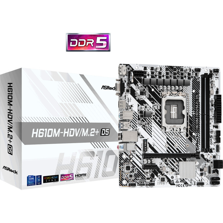 Дънна платка AsRock H610M-HDV/M.2  D5, LGA1700, DDR5 - 90-MXBM50-A0UAYZ - 1