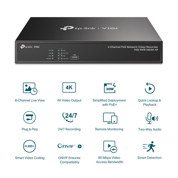 NVR TP-Link VIGI NVR1004H-4P PoE  4-канален
