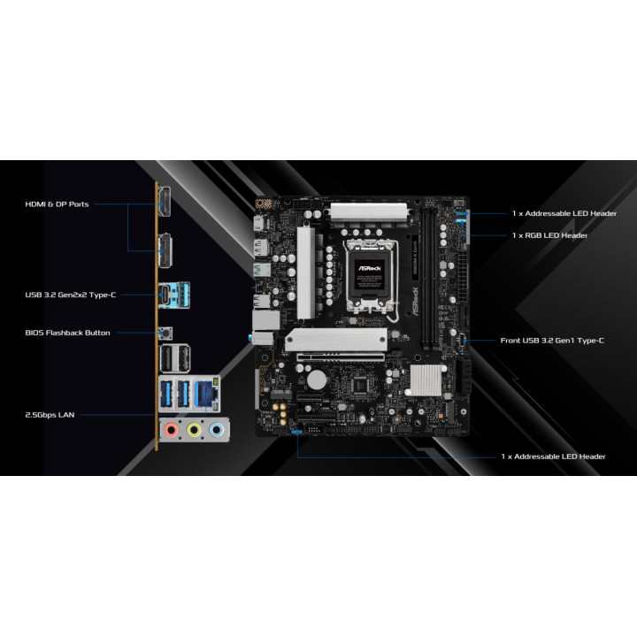 Дънна платка ASRock B860M-X, LGA1851, B860, DDR5, PCIe 5.0 x16, 4x SATA3, 2.5GbE LAN, mATX - 2