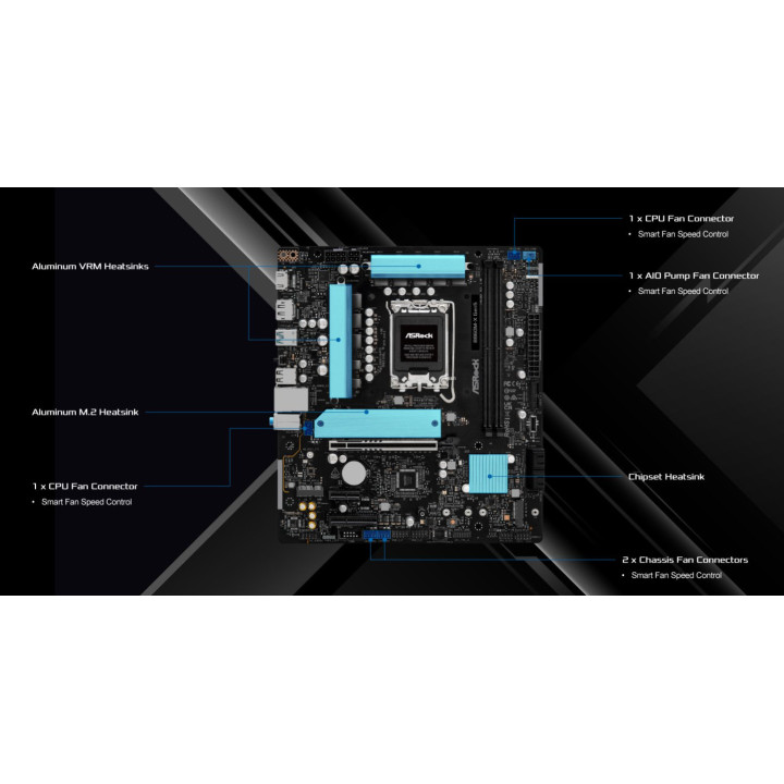 Дънна платка ASRock B860M-X, LGA1851, B860, DDR5, PCIe 5.0 x16, 4x SATA3, 2.5GbE LAN, mATX - 3