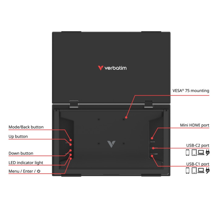 Монитор Verbatim Portable Dual Monitor Essentials, 15.6" (39.62 cm) x2 Full HD IPS - 32403 - 5