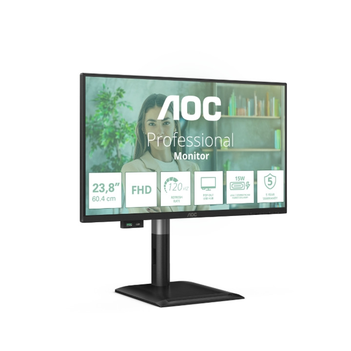 Монитор AOC 24P4U, 23.8" Full HD IPS 120Hz, Adaptive-Sync, USB-C 15W, регулируема височина - 2