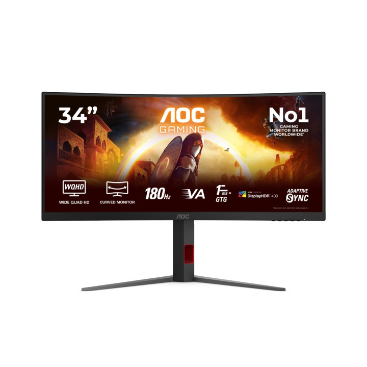 Монитор AOC CU34G4CA, 34" Curved VA WLED, 3440x1440@180Hz, 1ms, Adaptive-Sync, Height Adjust - 1
