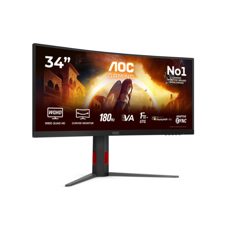 Монитор AOC CU34G4CA, 34" Curved VA WLED, 3440x1440@180Hz, 1ms, Adaptive-Sync, Height Adjust - 2
