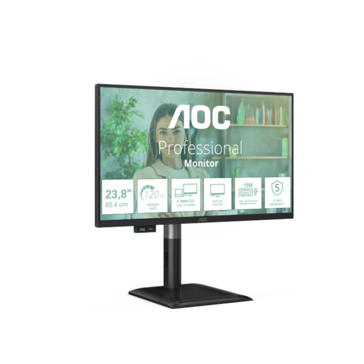 Монитор AOC 24P4CV, 23.8" Full HD IPS 120Hz, FlickerFree, Anti-Blue Light, USB hub, RJ45 - 2