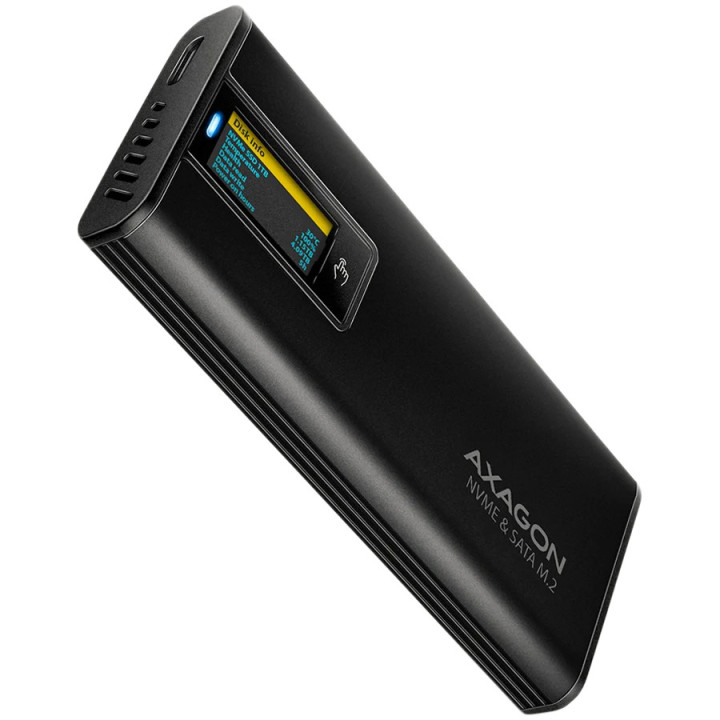 Външна кутия за SSD диск AXAGON EEM2-SD2B, USB-C 10Gbps за M.2 NVMe/SATA SSD, с дисплей - 1