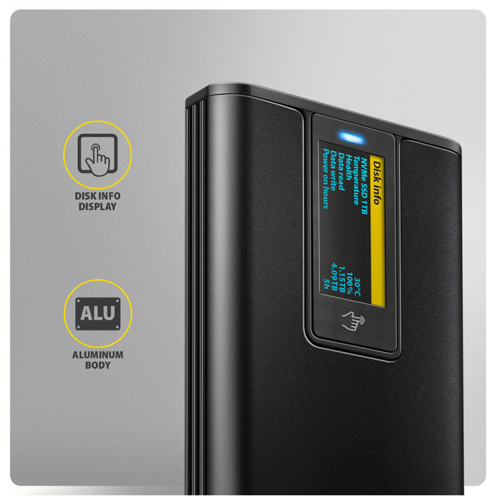 Външна кутия за SSD диск AXAGON EEM2-SD2B, USB-C 10Gbps за M.2 NVMe/SATA SSD, с дисплей - 3