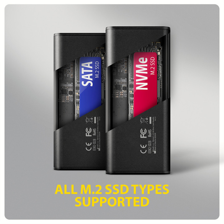 Външна кутия за SSD диск AXAGON EEM2-SD2B, USB-C 10Gbps за M.2 NVMe/SATA SSD, с дисплей - 5