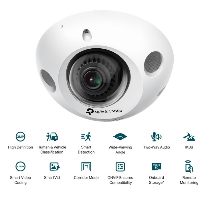 3MP IR мини куполна мрежова камера TP-Link VIGI C230I Mini(2.8mm)