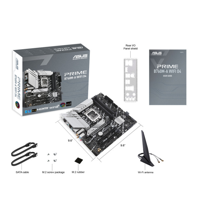 Дънна платка Asus PRIME B760M-A WIFI D4, LGA 1700, mATX, 4xDDR4, 2xM.2 Gen4, WiFi 6 - 4