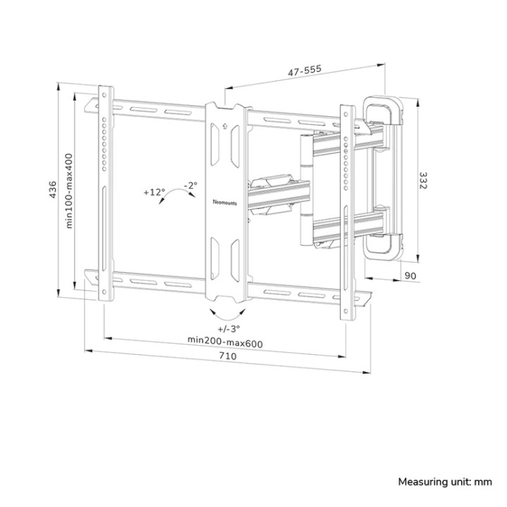 Стойка за телевизор Neomounts Level-850, 40-70", VESA 600x400, наклон/въртене/ротация - WL40S-850BL16 - 15