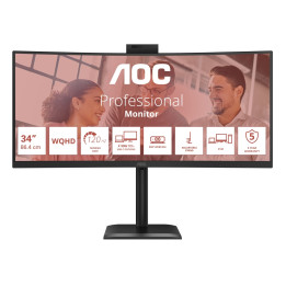 Монитор AOC CU34E4CW, 34" Curved UWQHD VA 120Hz, 5MP Webcam, USB-C Hub, KVM - 1