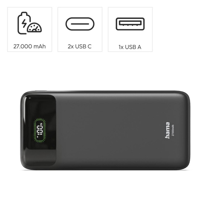Външна батерия HAMA PD27-W65, 27000 mAh, USB-C/USB-A, Li-Polymer - HAMA-201781 - 5