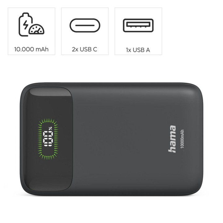 Външна батерия HAMA PD10-W20, 10000 mAh, 3A, USB-C/USB-A - 201779 - 4