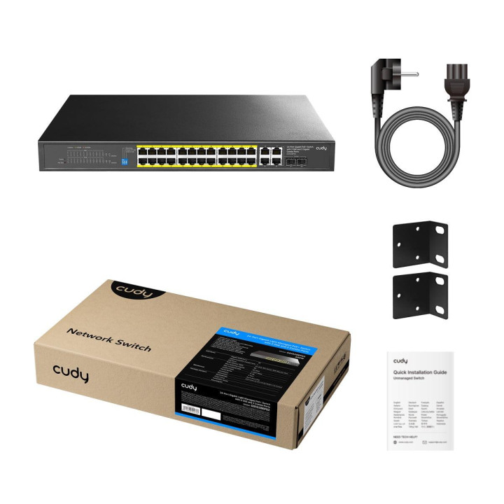 Суич Cudy GS1028EPS2, 24-портов Gigabit PoE+ управляем, 2x SFP, 4x Uplink, 300W - CUDY-GS1028EPS2 - 4