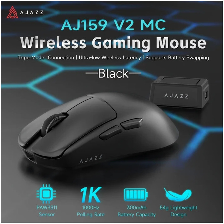 Безжична геймърска мишка Ajazz AJ159 V2 MC, 24000 dpi, 1000 Hz, 6 програмируеми бутона, бяла - AJ159-V2-MC-WH - 11
