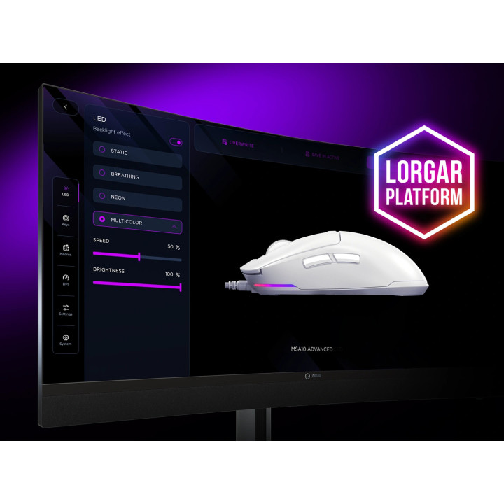Геймърска мишка LORGAR MSA10R, PixArt 3311, 12000 DPI, RGB подсветка, бяла - LRG-MSA10R-WH - 3