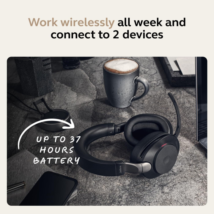 Bluetooth Слушалка Jabra Evolve2 85 MS Stereo, безжична, USB-A адаптер Link380, черна - 28599-999-989 - 7