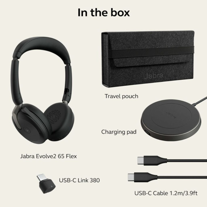 Безжични слушалки Jabra Evolve2 65 Flex, Bluetooth, USB-C, ANC, зарядна подложка, черни - 26699-999-889 - 15