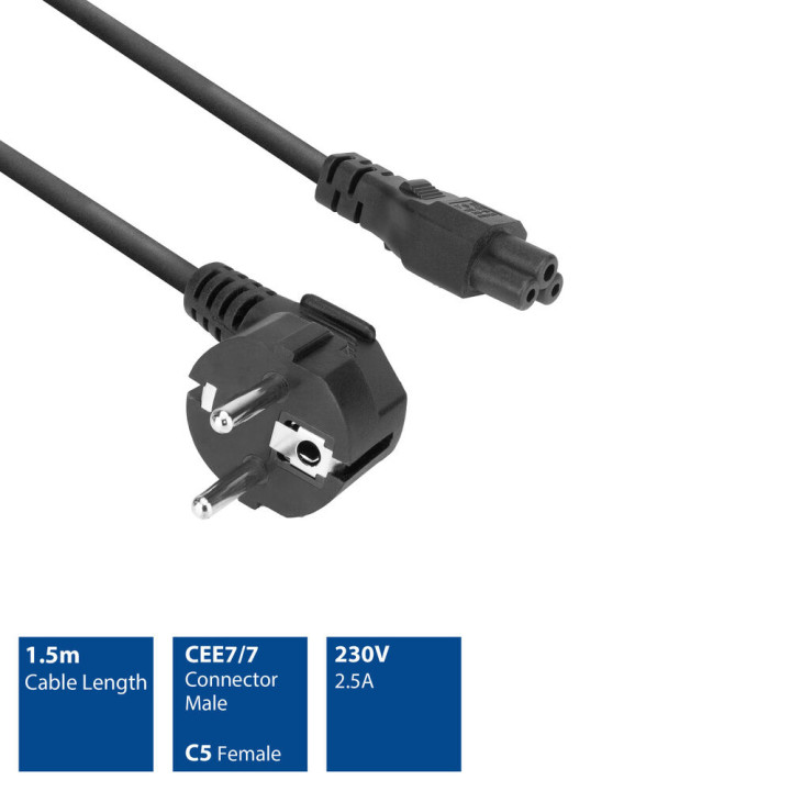 Захранващ кабел ACT AK5408, Schuko CEE 7/7 към IEC 60320 C5, 1.5m, черен - 2