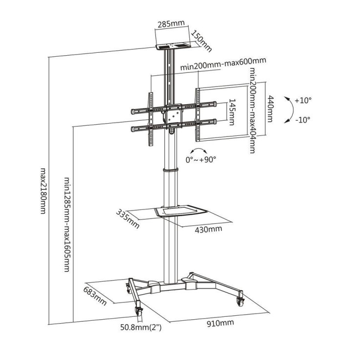Подвижна подова стойка за телевизор Ewent EW1540, 37"-70", до 50 кг - EW1540 - 8