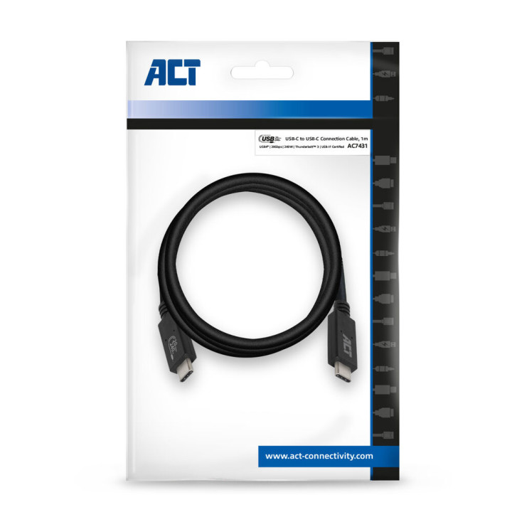 USB-C кабел ACT AC7431, USB4, 20Gbps, 240W, USB-IF сертифициран, 1m - AC7431 - 8