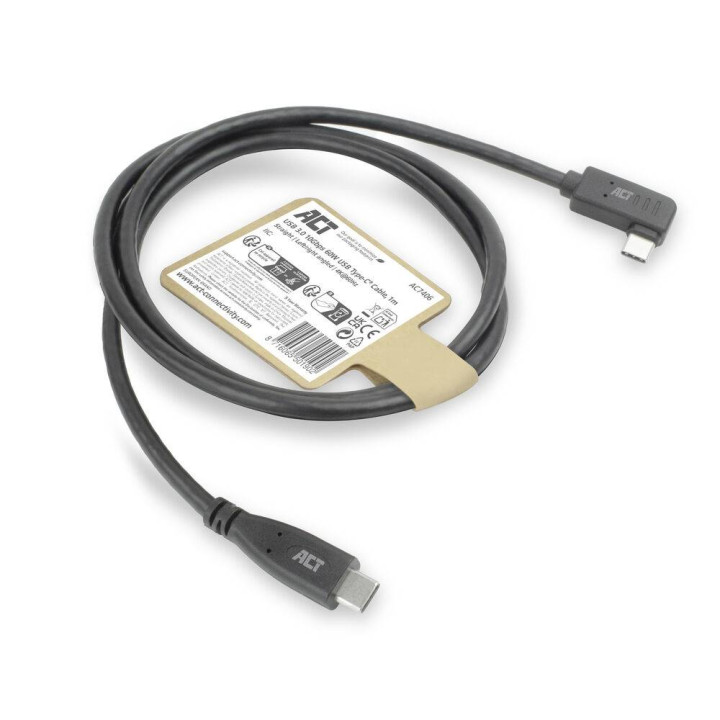 USB-C към USB-C кабел ACT AC7406, 1m, 10Gbps, 60W PD, 4K, 90° ъглов конектор - 7