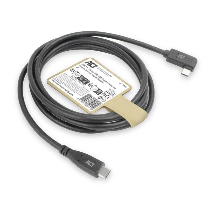 USB-C кабел ACT, USB 3.2 Gen 2 (10Gbps, 60W, 4K@30Hz), прав към ъглов, 2m - AC7407 - 4