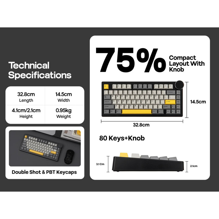 Механична геймърска клавиатура Ajazz AK820 V2, 75%, Arctic Isle Magnetic Switch (Linear), RGB подсветка, 82 клавиша - AK820-V2-A